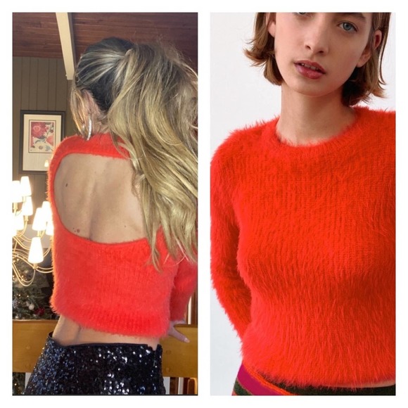 Zara Sweaters - NEW ZARA Fuzzy Open Back Sweater S Red